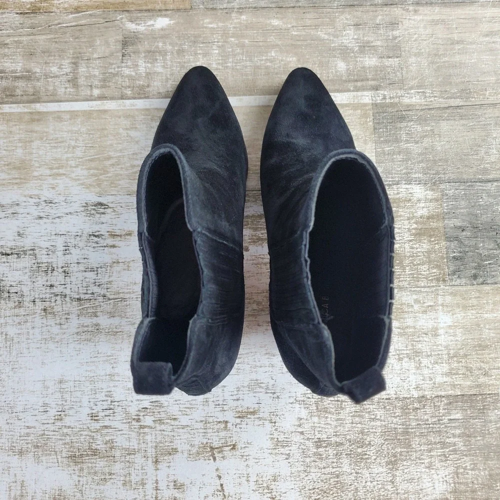 Veronica‎ Beard Alina Womens Chelsea Boots Sz 7 M Black Suede Leather Block Heel